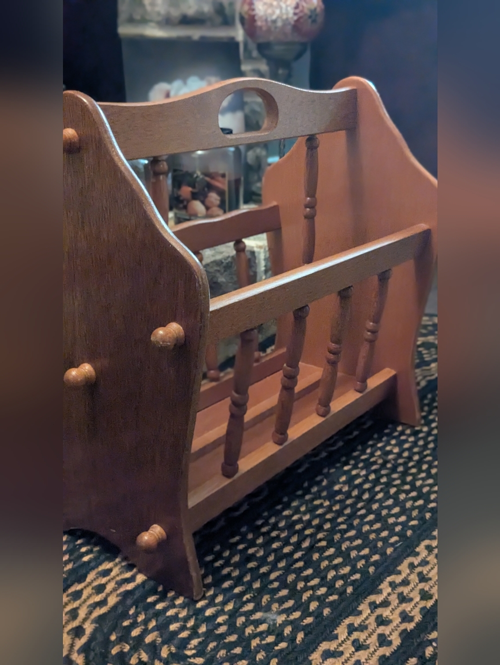 Vintage 70's magazine rack.Newspaper basket.Wooden holder.